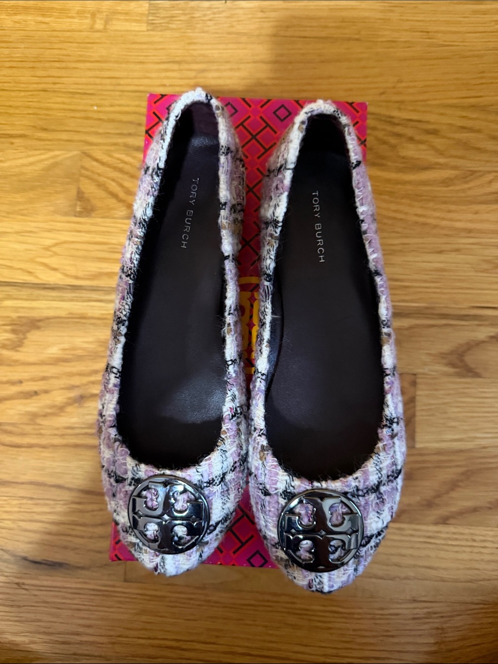 Tory Burch Chelsea Ballet Falt Britney Tweed shoes - Purple/Black/White - 6.5